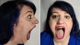 Split image woman with open mouth