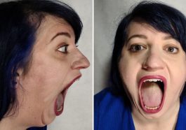 Split image woman with open mouth