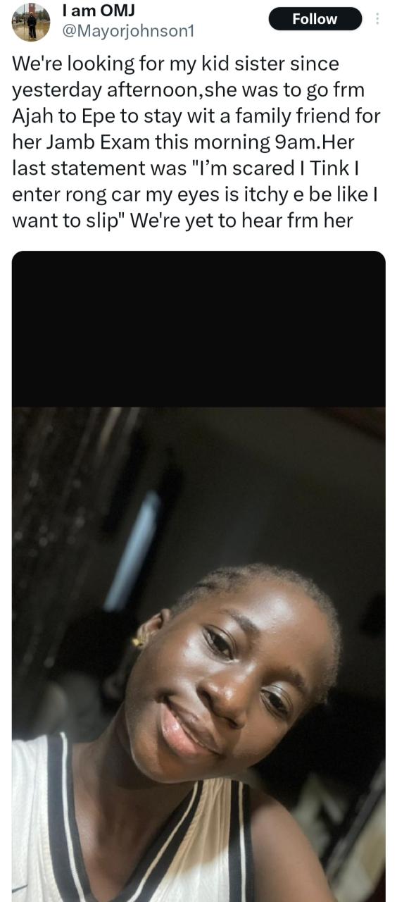 Girl who went missing while going for JAMB exam is found