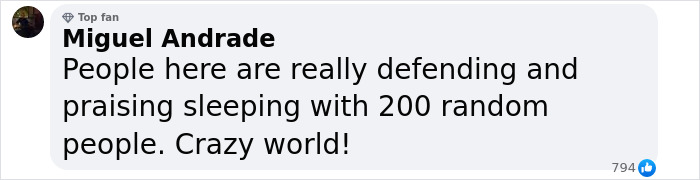 Facebook comment questioning the praise for a woman who decided to sleep with 200 men after a cancer diagnosis.