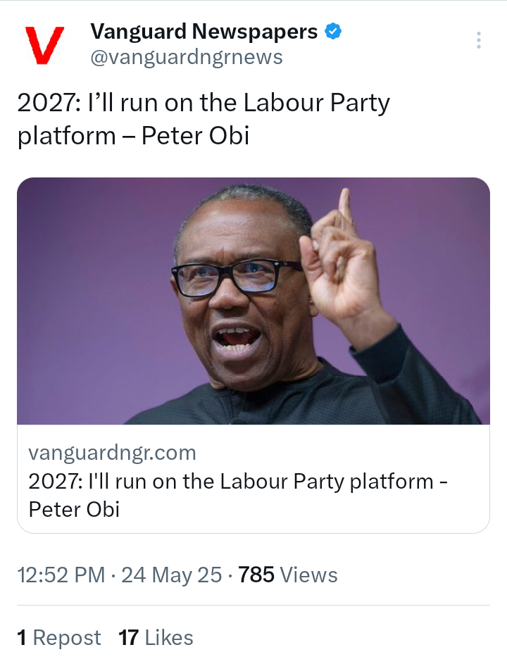2027: Reactions After It Was Announced That Peter Obi Will Be Running On The Labour Party Platform