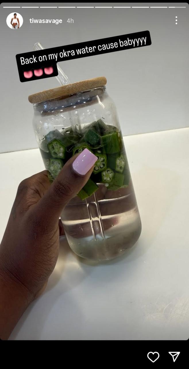 Singer Tiwa Savage Shows Off the Okra Water She Uses To Maintain Her Beauty Singer Tiwa Savage Shows Off the Okra Water She Uses To Maintain Her Beauty