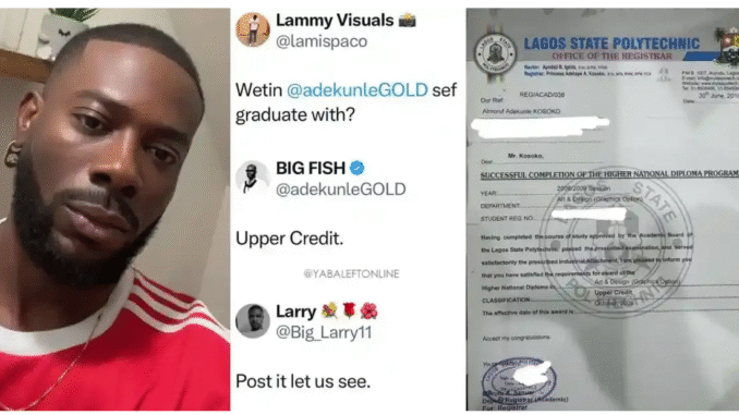 Adekunle Gold shares his Polytechnic HND certificate after an X user requested proof Adekunle Gold shares his Polytechnic HND certificate after an X user requested proof
