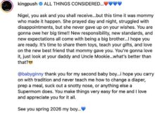 Pusha T, whose real name is Terrence Thornton, also posted from the gallery, confirming they are expecting a baby boy