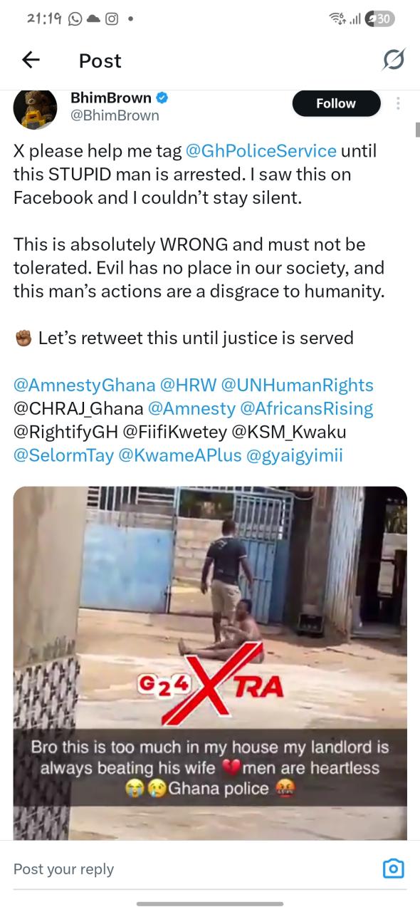 X user raises alarm after seeing video of Ghanaian landlord beating his wife