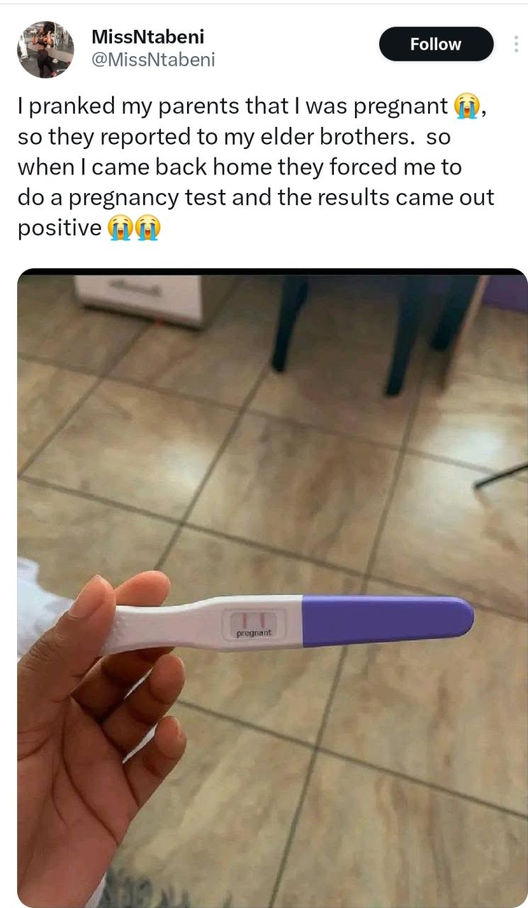 I pranked my parents that I was pregnant  the test they forced me to take came out positive  Lady shares shocking experience