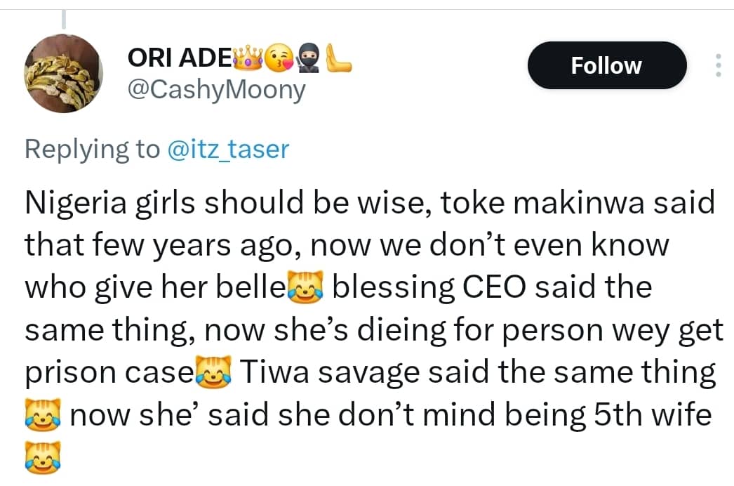 Toke Makinwa reacts after X user makes comment about her child