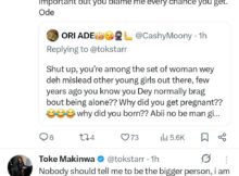 Toke Makinwa reacts after X user makes comment about her child