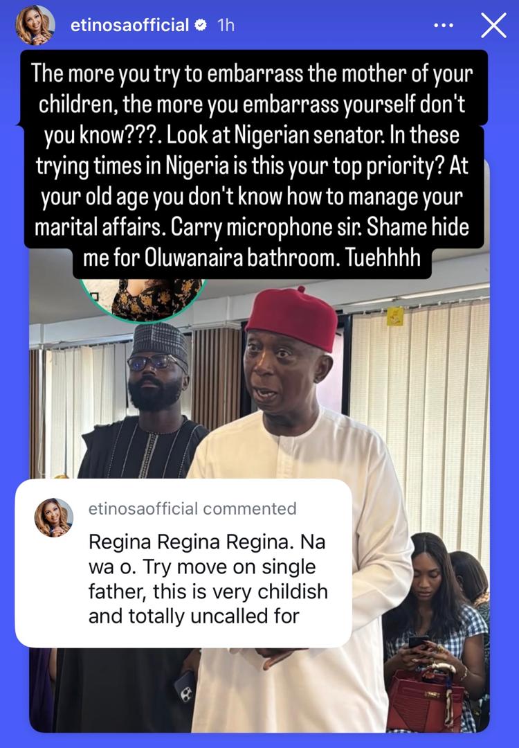 At your old age you cant manage your marital affairs  Actress Etinosa blasts Senator Ned Nwoko over comments about Regina Daniels