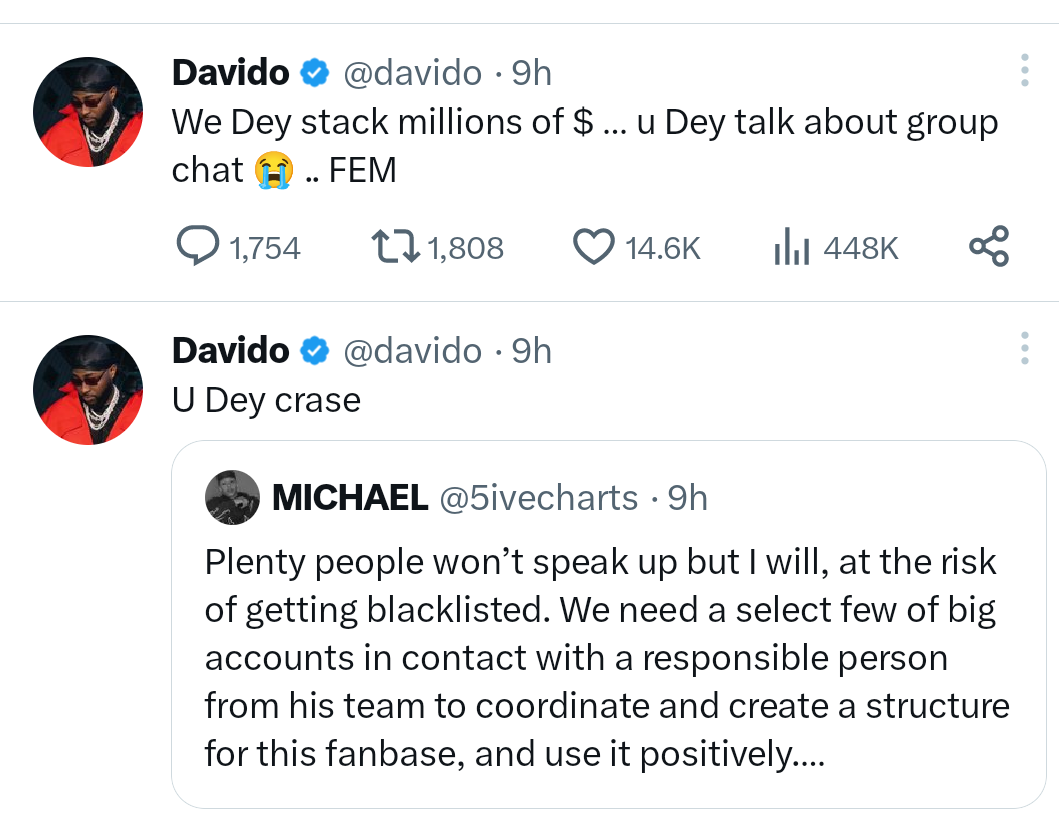 Davido drops savage reply after fan suggests creating structure for his fanbase