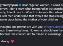 No woman should suffer because she chose to leave a marriage  Actress Mary Remmy Njoku writes emotional message to Regina Daniels