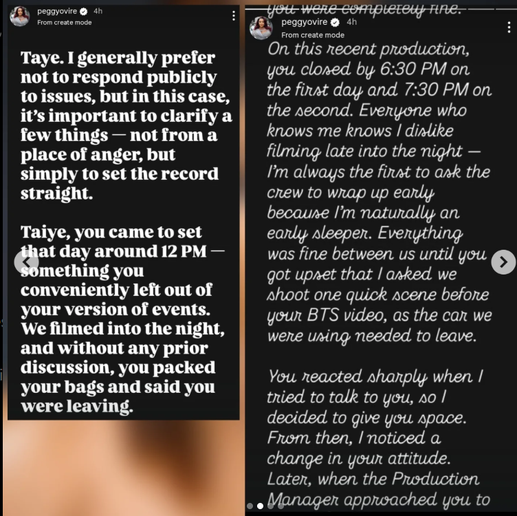 Peggy Ovire shares her side of the story amid altercation with actor Taye Arimoro