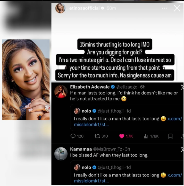 15 minutes is too long!  Actress Etinosa Idemudia shares her opinion on trending s*x talk on X