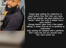 BBN star Tochi tells Nigerians to stop waiting for celebrities to lead the conversation