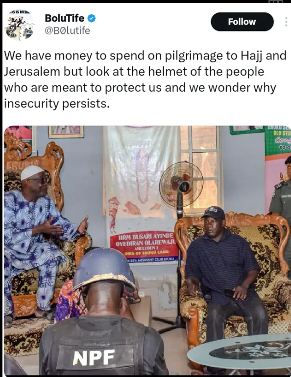 An X user reacts to rising insecurity with a pointed observation