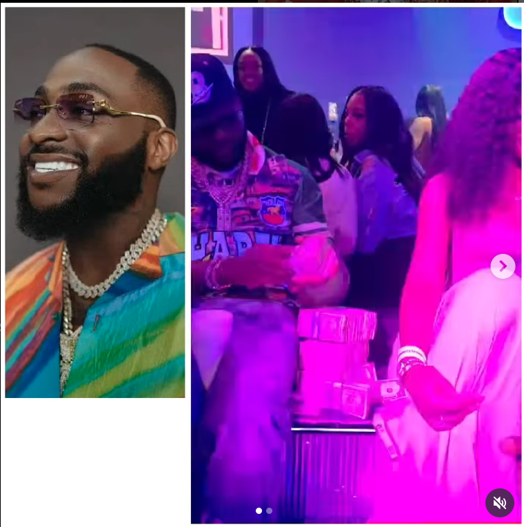 Davido makes it rain dollar bills at the strip club on his 33rd birthday (Video)