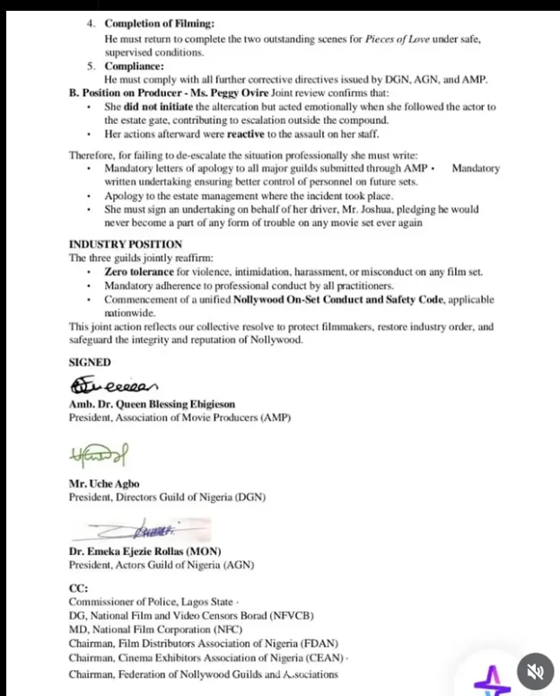 AGN president Emeka Rollas, DGN and AMP jointly suspend actor Taiye Arimoro over set altercation with actress Peggy Ovire