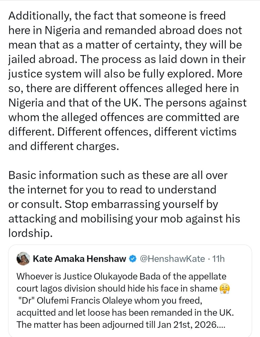 Actress Kate Henshaw and a lawyer clash on X over court ruling on Dr Olufemi Olaleye