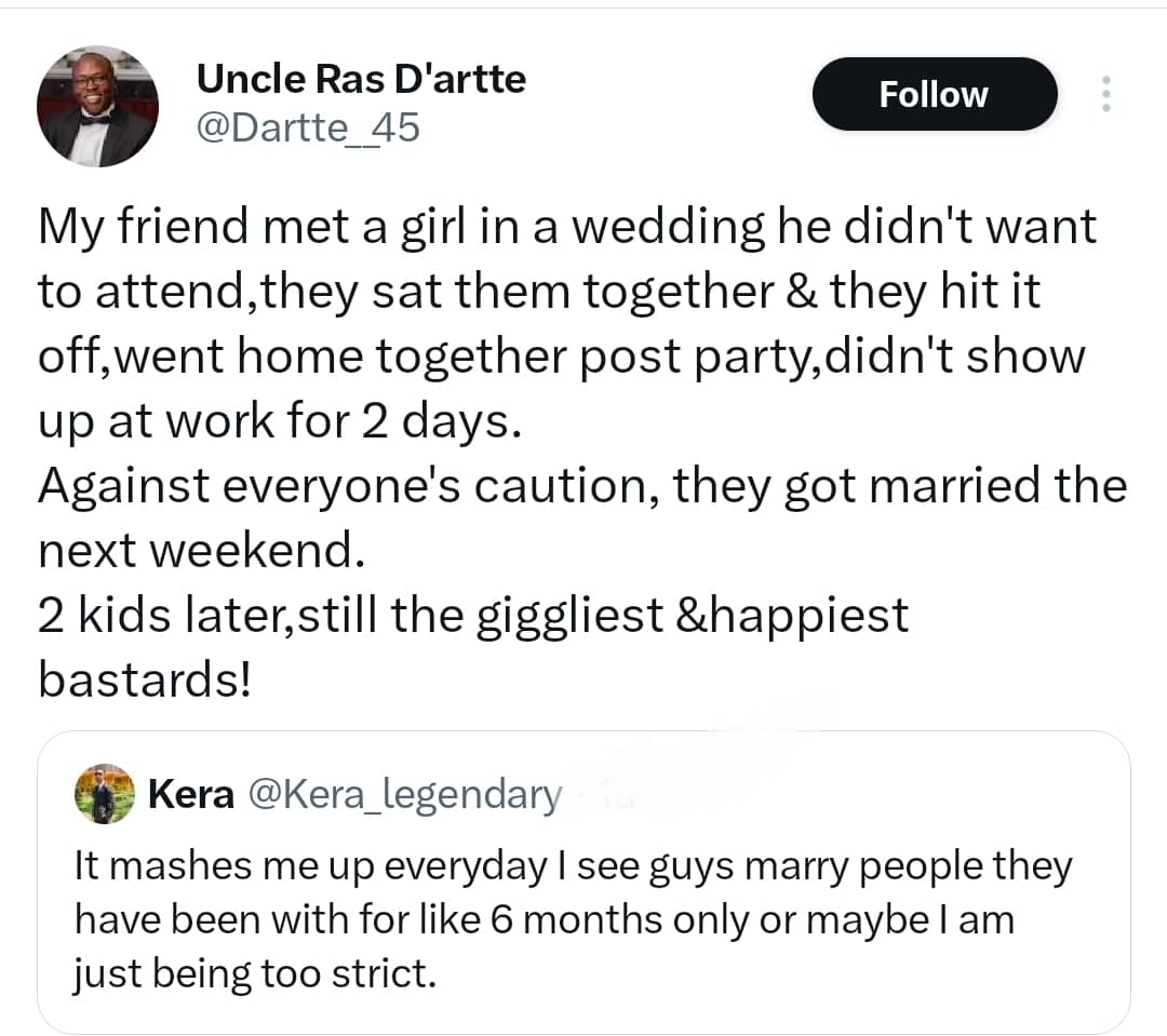  X user questions rushed marriages after viral story of couple who married one week after meeting