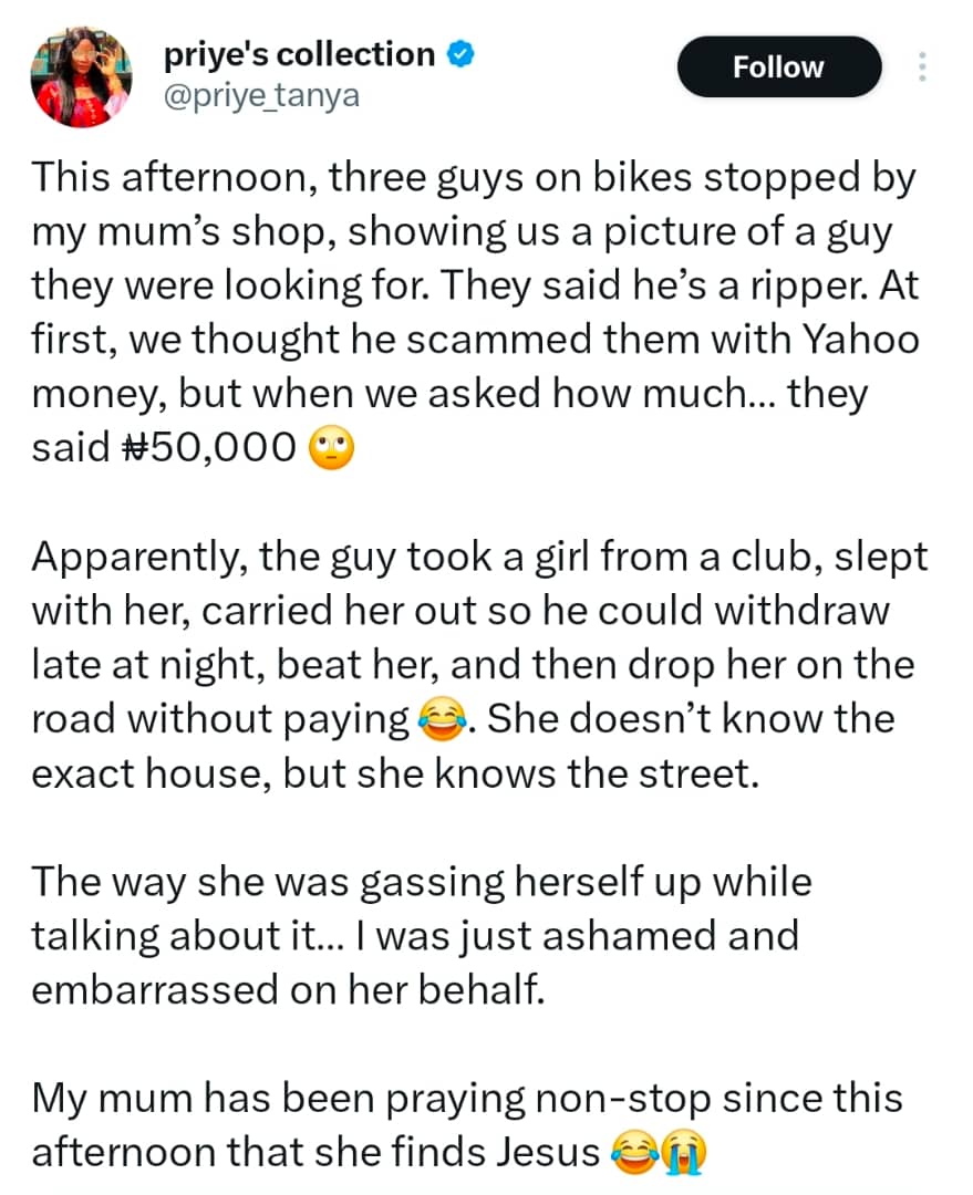 Lady shares shocking encounter after three men stormed her mums shop in search of an alleged ripper