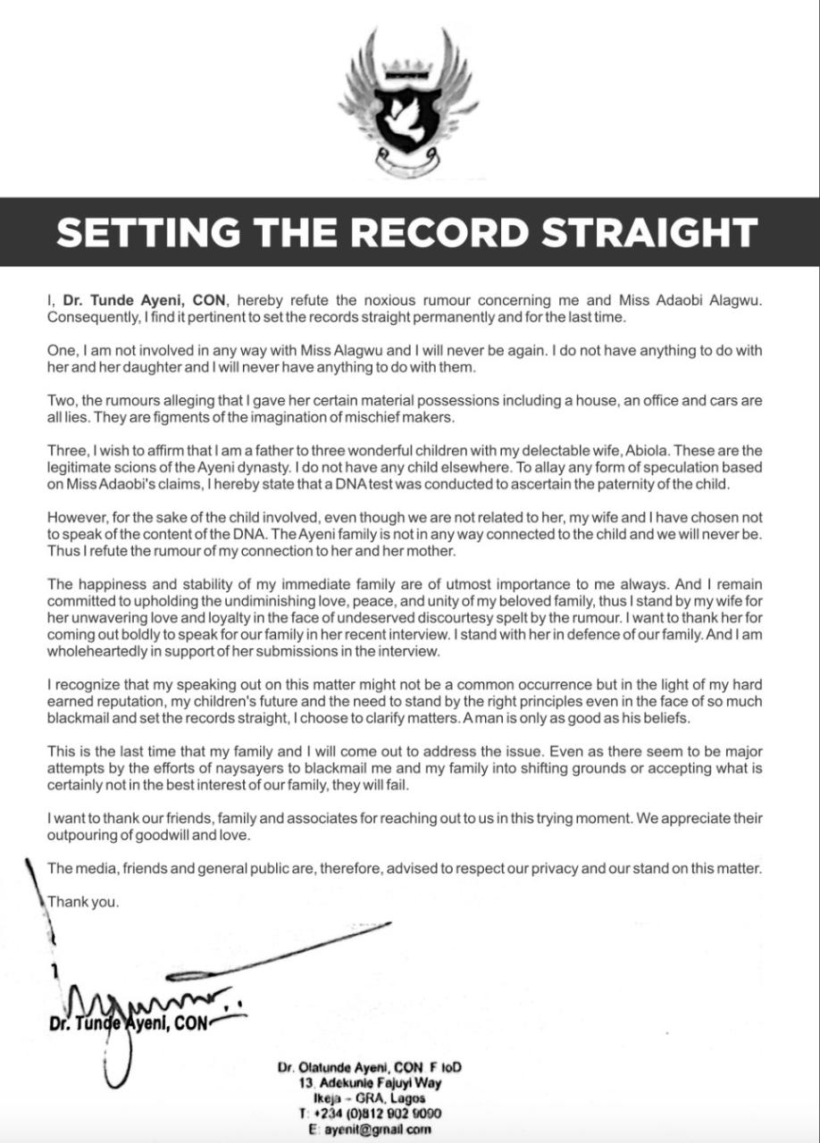 All The Times Tunde Ayeni Legally And Publicly Denounced Adaobi Alagwu (Details)