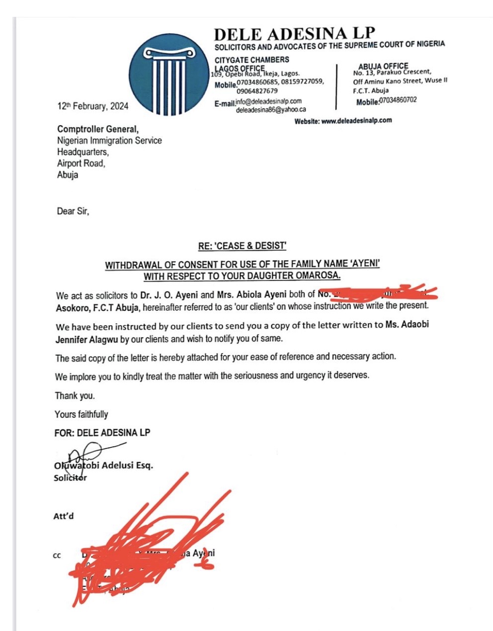 All The Times Tunde Ayeni Legally And Publicly Denounced Adaobi Alagwu (Details)