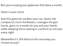 X user calls out Abuja residents over how they treat their gatemen
