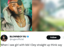 Singer Ruger sparks reactions with comment about women who undergo BBL
