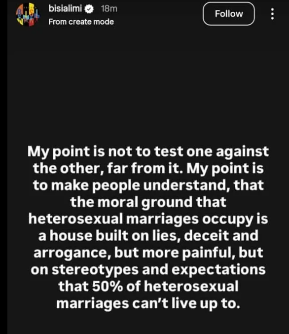 G@y Rights activist Bisi Alimi links global divorce trends, infidelity, queer stereotypes and societal shame in detailed morning reflections