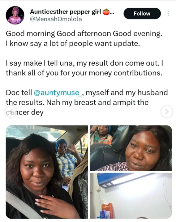Popular personal shopper on X, Aunty Esther, who was reportedly diagnosed with cancer, refuses blood transfusion