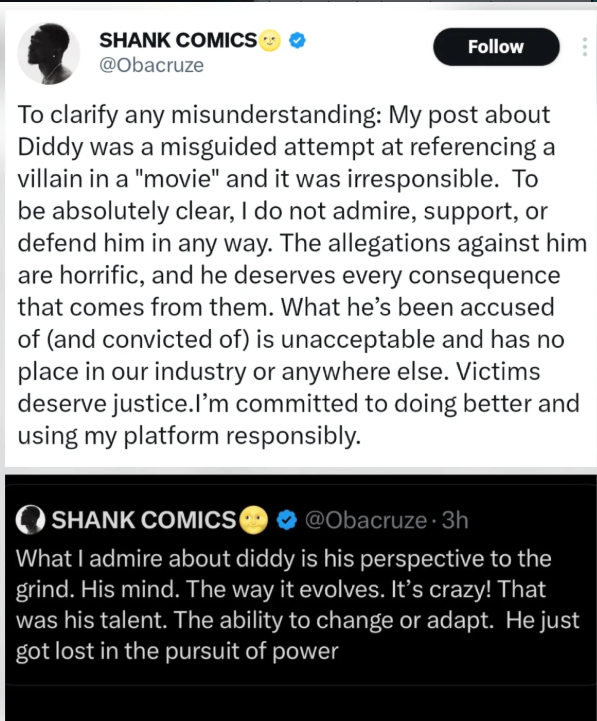 My post about Diddy was irresponsible Skitmaker Shank clears the air after old tweet resurfaces