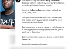 Media personality Osi Suave says this may be the last detty december in Nigeria as rising costs is killing the fun