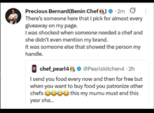 Nigerian Chef expresses disappointment after frequent giveaway recipient fails to recommend her brand