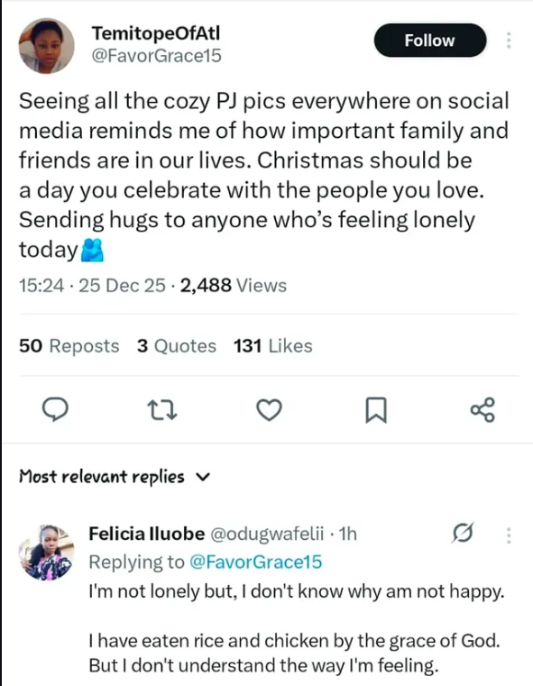 I ate rice and chicken but still feel unhappy  Nigerian woman tweets