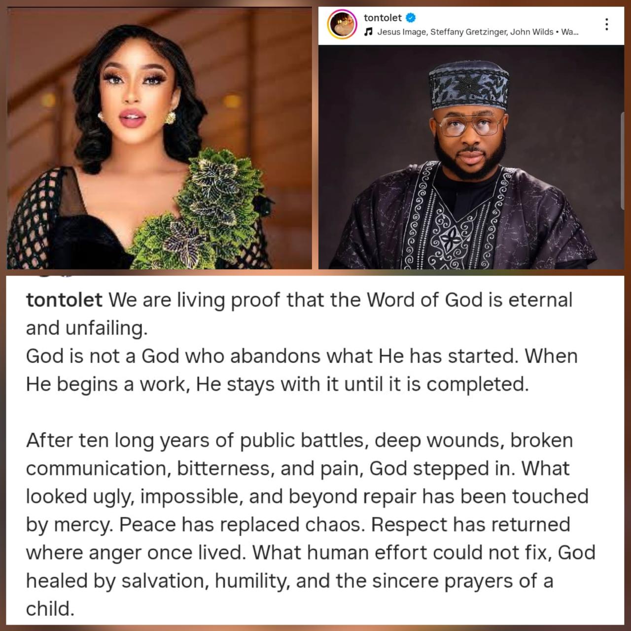 Actress Tonto Dikeh speaks on reconciliation with her child's father and healing after 10 years of public battles