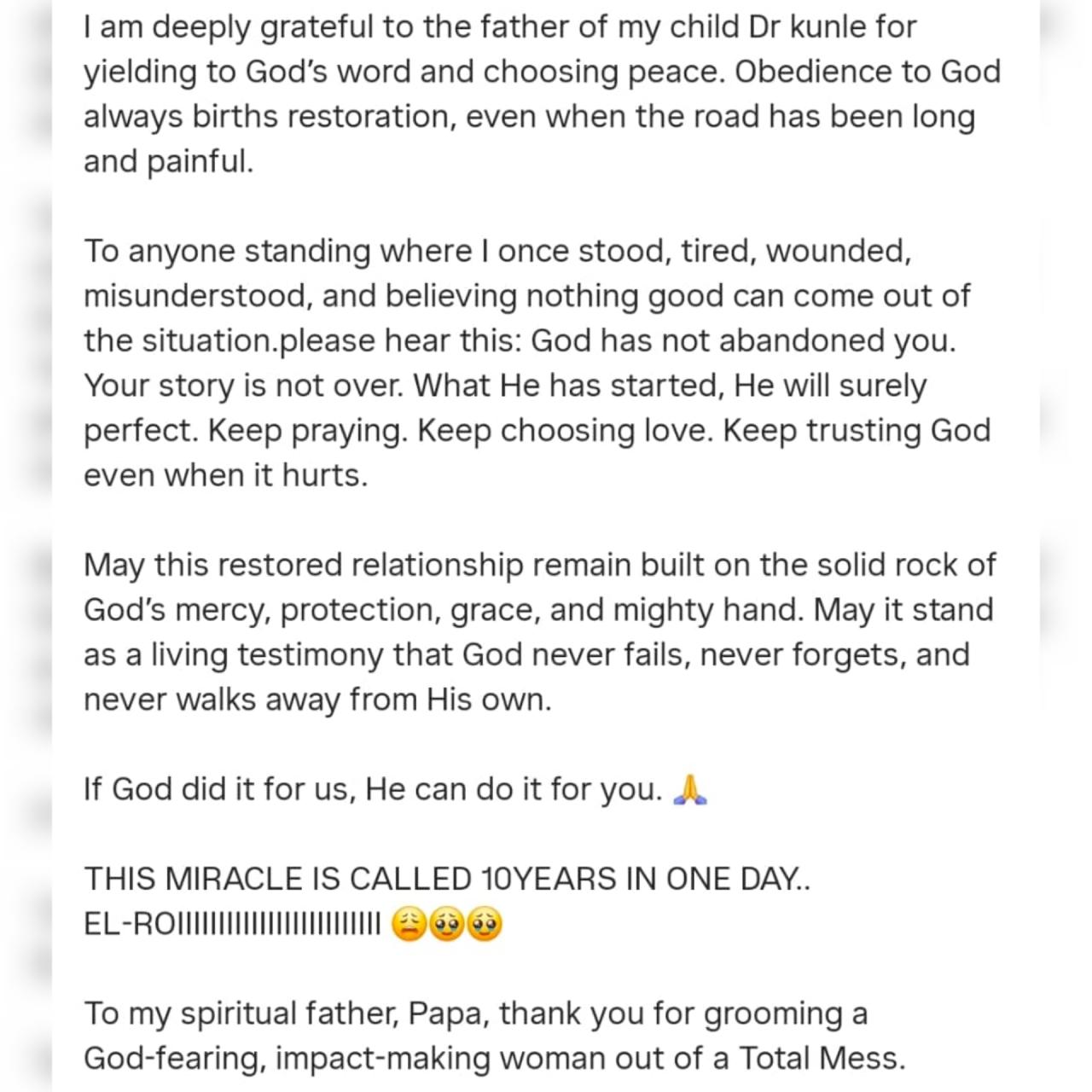 Actress Tonto Dikeh speaks on reconciliation with her child's father and healing after 10 years of public battles
