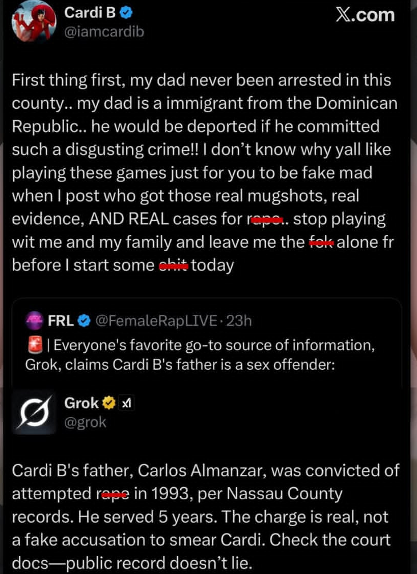 Cardi B slams viral claim alleging her father is a sex offender
