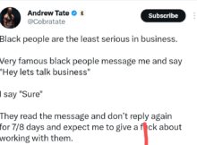 Blvck people are the least serious in business  Andrew Tate sparks outrage with X post