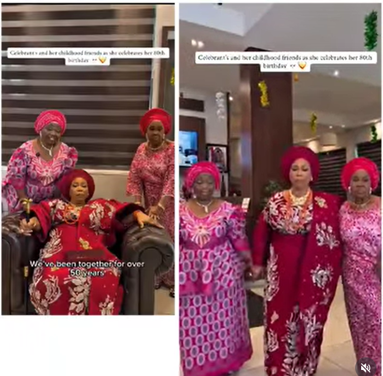 Friends of over 50 years steal hearts as they show up for their friends 80th birthday