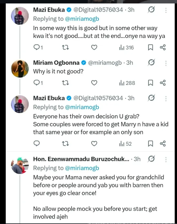 Actress Miriam Ogbonna sparks debate over having children in the first year of marriage