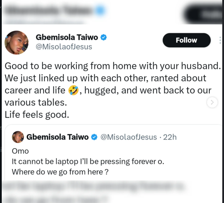 Good to be working from home with your husband  tweet sparks relationship conversation on X