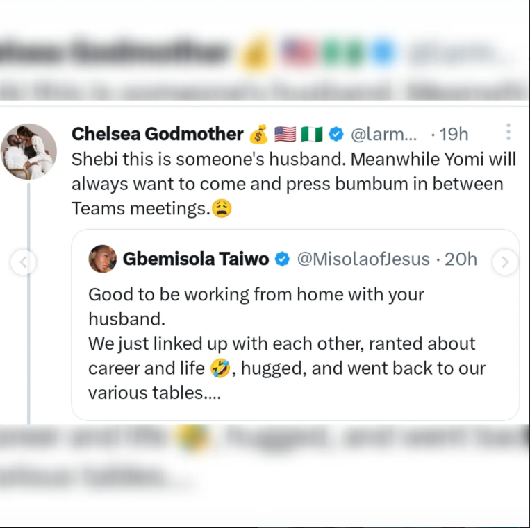 Good to be working from home with your husband  tweet sparks relationship conversation on X