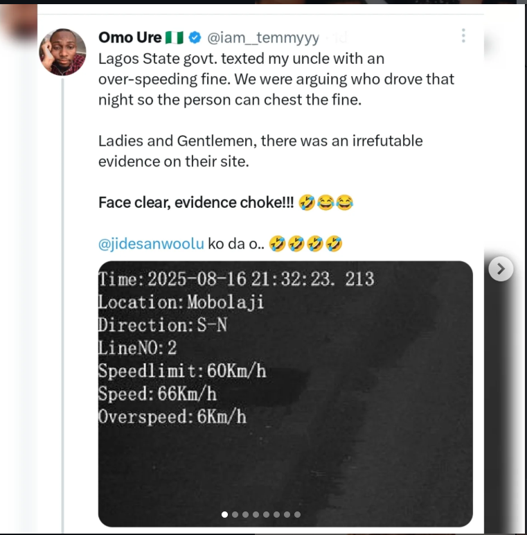 Lagos drivers react as netizens share traffic fines with clear camera evidence