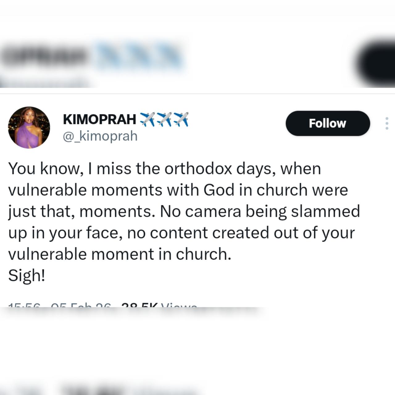 Now church is content! - BBN Star KimOprah sparks debate over cameras invading vulnerable moments in church services