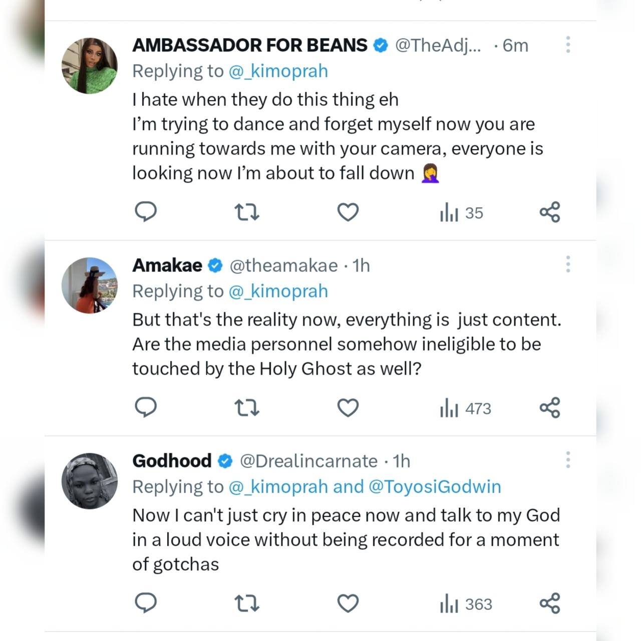 Now church is content! - BBN Star KimOprah sparks debate over cameras invading vulnerable moments in church services