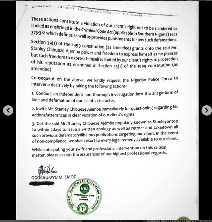 Actor Frederick Leonard petitions police over alleged defamation by Stanley On Top