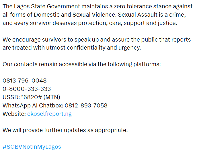 Lagos DSVA reacts after lady alleges sexual assault in viral TikTok video