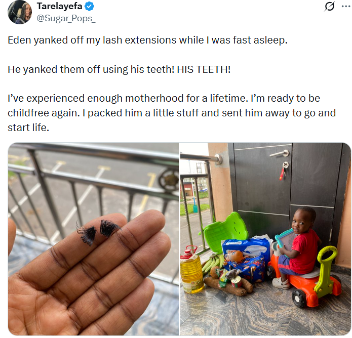 My 1-year-old removed my lashes with his teeth  Mum shares funny motherhood moment